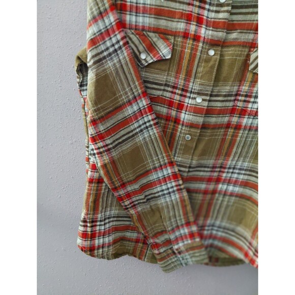 WRANGLER Womens Top SZ M Pearl Snap Button Lace Plaid Long Sleeve Rodeo - Picture 2 of 11